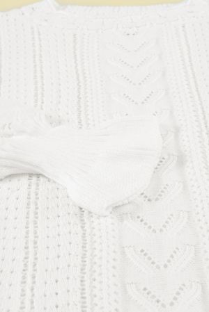 Дамска плетена блуза в бяло с ефектна бродерия, от памук и акрил