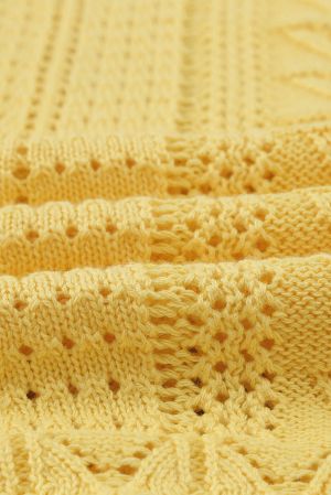 Дамска плетена блуза в жълто с ефектна бродерия