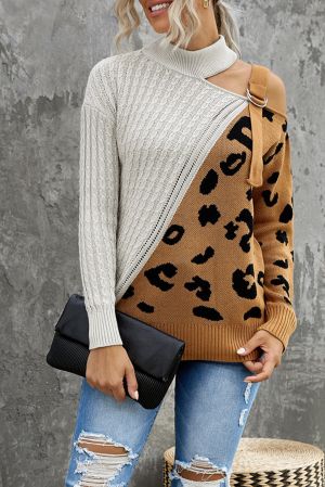 Ефектен дамски пуловер с леопардов принт