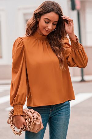 Дамска елегантна блуза в оранжево с дълъг ръкав