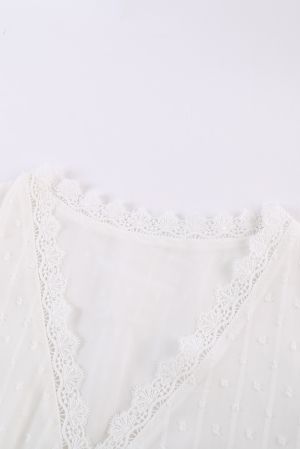 White Crochet V Neck Textured Tank Top