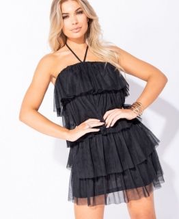Многопластова дамска мини рокля, черна