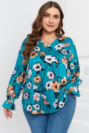 Дамскa макси блуза с дълъг ръкав и принт на цветя