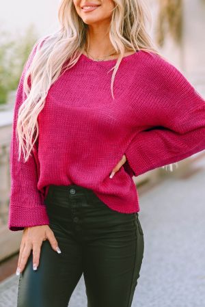Уголемен дамски пуловер в цвят циклама