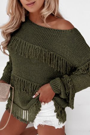 Ефектен дамски пуловер в тъмнозелено