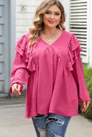 Дамскa макси блуза в розово с дълъг ръкав