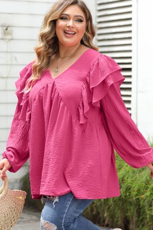 Дамскa макси блуза в розово с дълъг ръкав