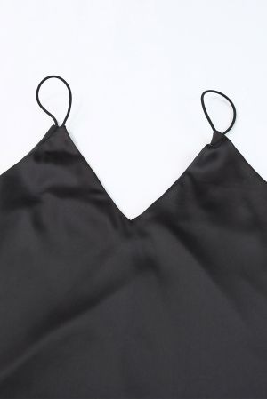 Black Lace Splicing Spaghetti Straps Vest