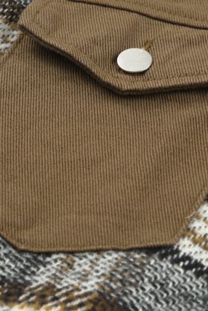 Дамско дънково яке в кафяво с карирани детайли