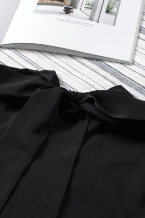 Black Long Bubble Sleeve Mock Neck Chiffon Top