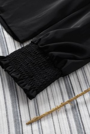 Black Long Bubble Sleeve Mock Neck Chiffon Top