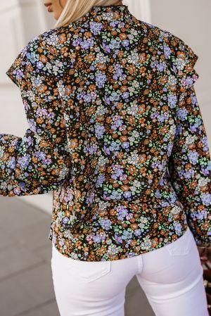 Floral Print Ruffled Bubble Sleeve Shirt