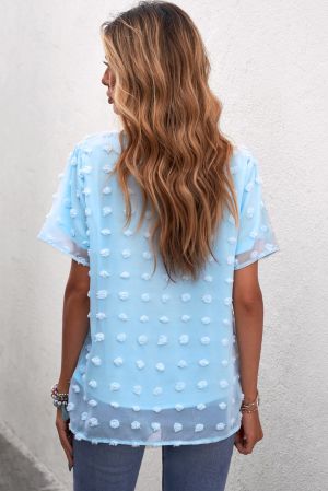 Sky Blue Swiss Dot Texture Short Sleeve Top