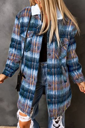 Multicolor Woolen Lining Plaid Brushed Long Coat