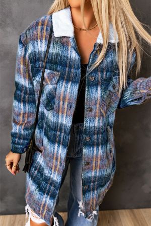 Multicolor Woolen Lining Plaid Brushed Long Coat