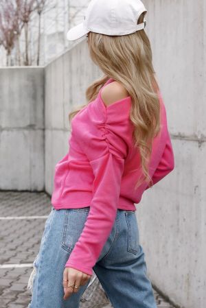 Дамска блуза в розов цвят с дълъг ръкав