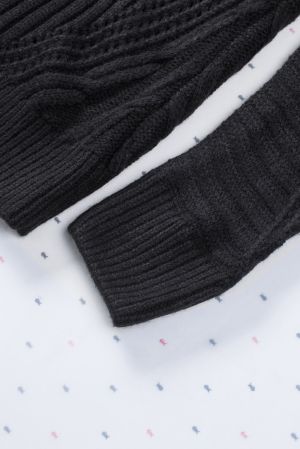 Black Strapped Cut out Shoulder Turtleneck Sweater