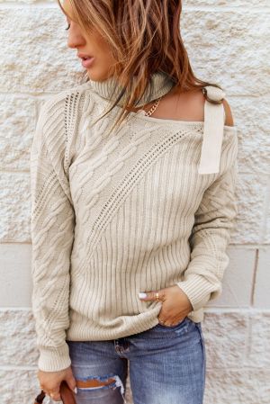 Ефектен дамски пуловер в бежов цвят
