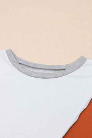 Colorblock Stitching Irregular Hem Long Sleeve Top