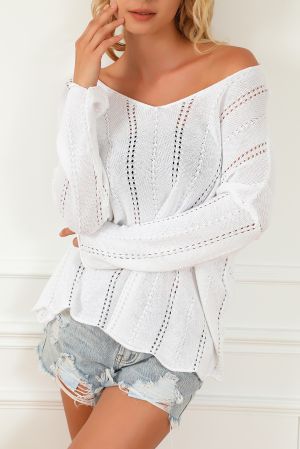 Дамски пуловер в бяло, 55% акрил и 45% памук