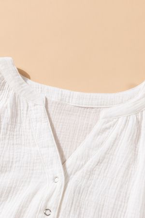 Дамска памучна блуза с дълъг ръкав тип балон в бял цвят