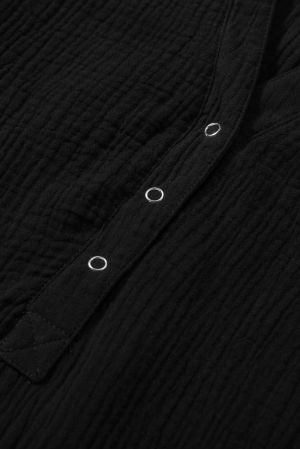 Дамска памучна блуза с дълъг ръкав тип балон в черен цвят
