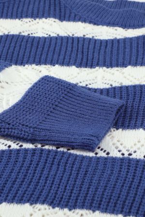 Blue Striped Colorblock Knit Sweater