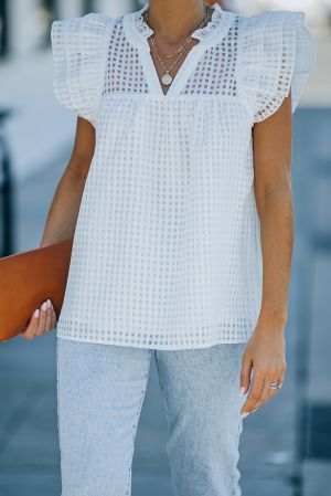 Дамска ефектна блуза в бяло с къс ръкав