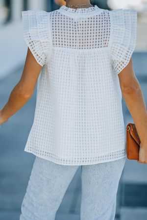 Дамска ефектна блуза в бяло с къс ръкав