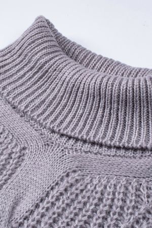 Light Grey Chunky Knit Turtle Neck Drop Shoulder Sweater