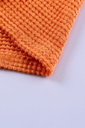 Orange Leopard Colorblock Waffle Knit Top