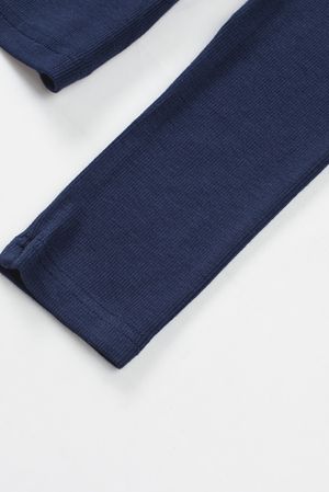 Blue Ribbed Wrap V Neck Long Sleeve Top