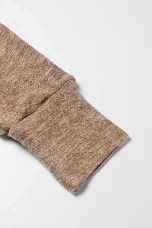 Khaki Marble Knit Cold Shoulder Long Sleeve Top