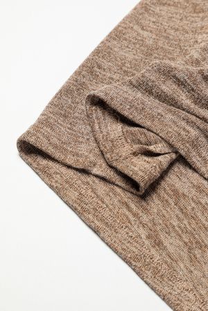 Khaki Marble Knit Cold Shoulder Long Sleeve Top