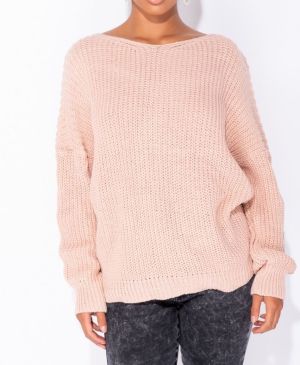 Дамски розов пуловер с ефектен възел
