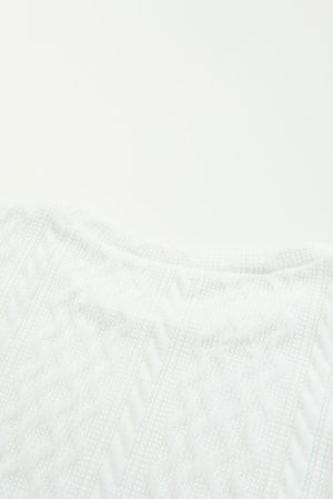 White Solid Color Puffy Sleeve Textured Knit Top