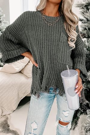 Дамски ефектен пуловер в сив цвят