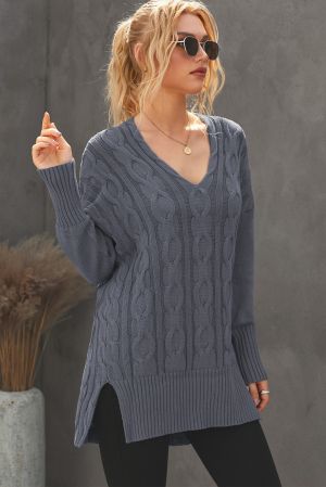Дамски памучен пуловер в сиво