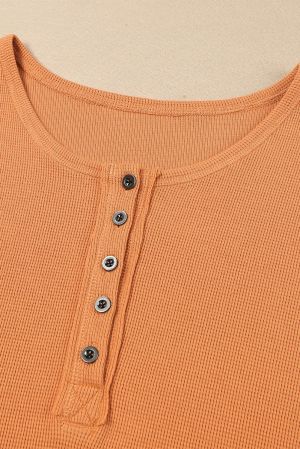 Дамска блуза в оранжево с дълъг ръкав и деколте тип хенли