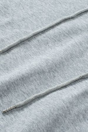 Дамски суичър в сив цвят, с качулка и ефектно деколте с връзки