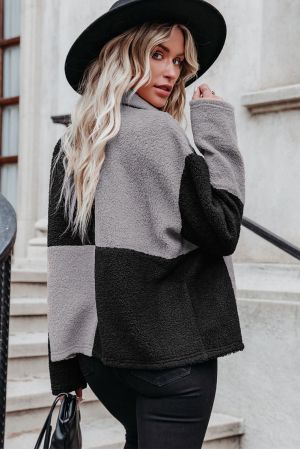 Дамско късо палто с 'color block' дизайн в черно и сиво