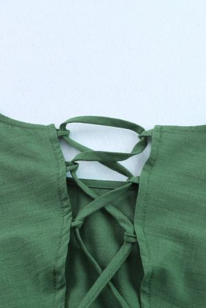 Green Bubble Sleeves Crop Top