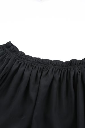 Дамска блуза в черно с паднало ластично деколте