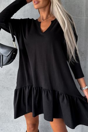 Дамска памучна рокля в черно с дълъг ръкав