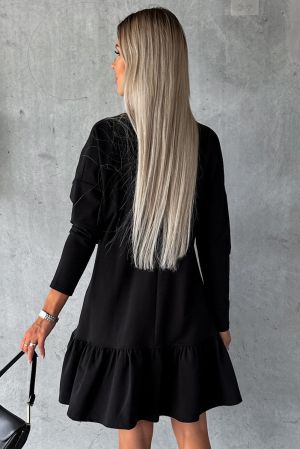 Дамска памучна рокля в черно с дълъг ръкав