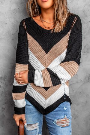 Black Chevron Colorblock Knit Sweater
