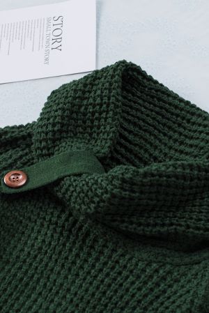 Olive Green Buttoned Wrap Turtleneck Sweater