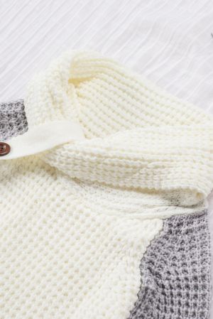 Gray Button Turtle Cowl Neck Asymmetric Hem Wrap Pullover Sweater