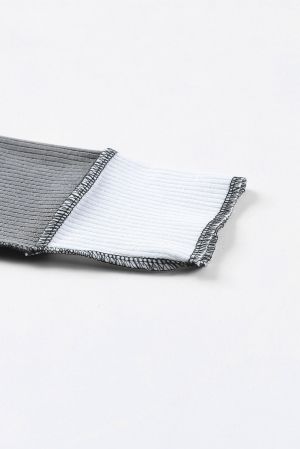 Gray Irregular Color Block Seaming Trim Rib Knit Top