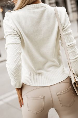 Дамски ефектен пуловер в бяло